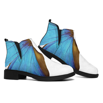 Blue Butterfly Wings Print Flat Ankle Boots