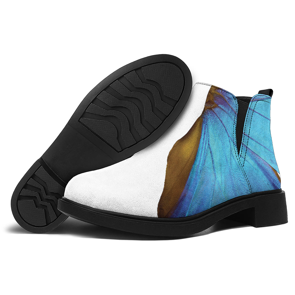 Blue Butterfly Wings Print Flat Ankle Boots