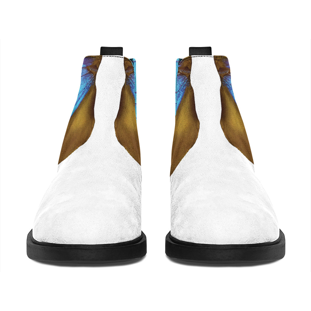 Blue Butterfly Wings Print Flat Ankle Boots