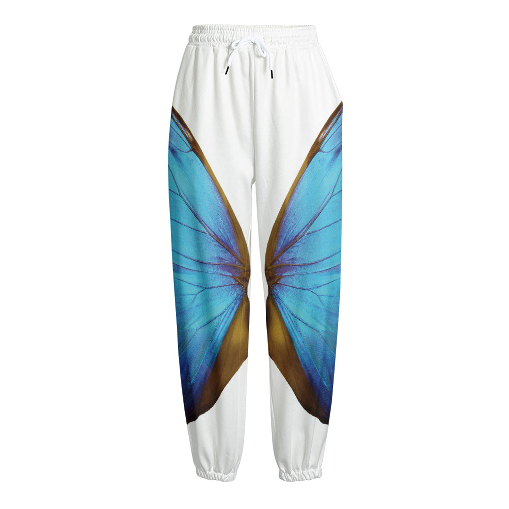 Blue Butterfly Wings Print Fleece Lined Knit Pants