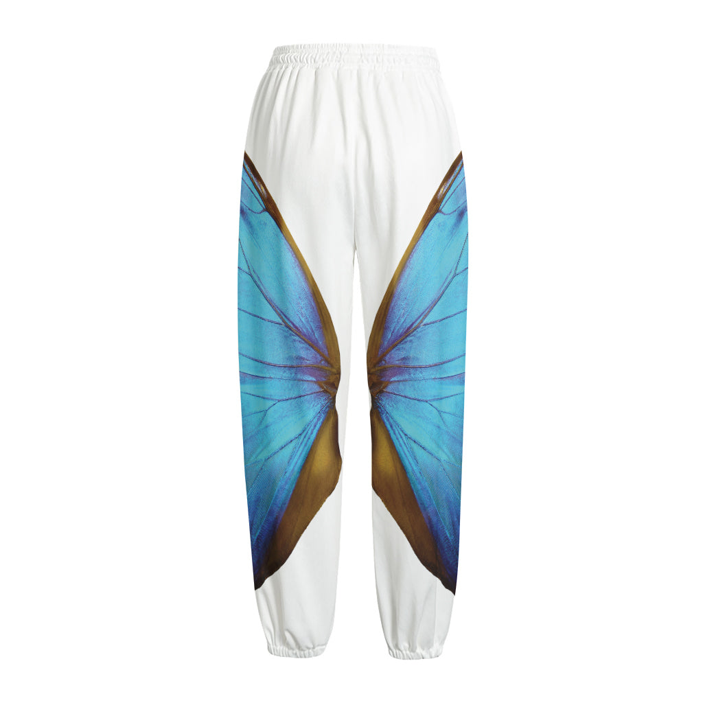 Blue Butterfly Wings Print Fleece Lined Knit Pants