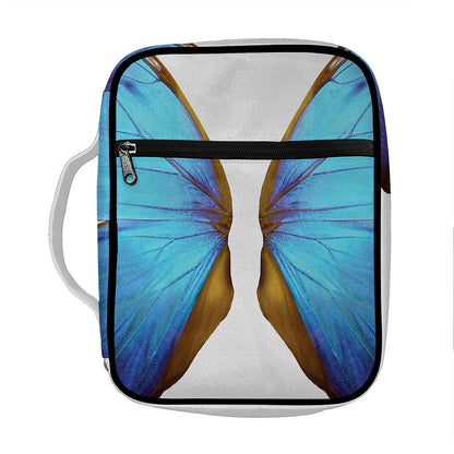 Blue Butterfly Wings Print Front Pocket Bible Bag
