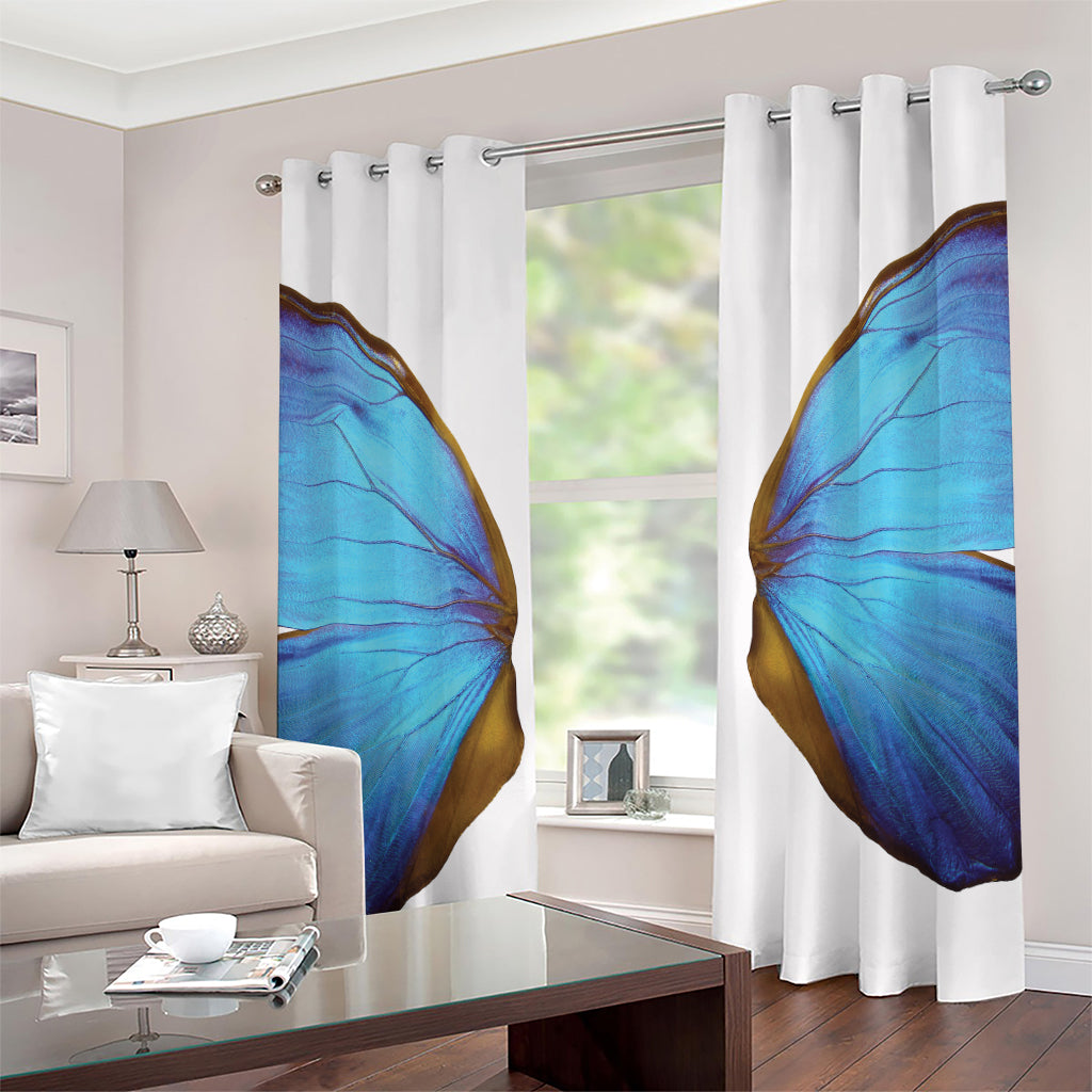 Blue Butterfly Wings Print Grommet Curtains