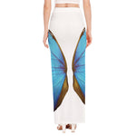 Blue Butterfly Wings Print High Slit Maxi Skirt