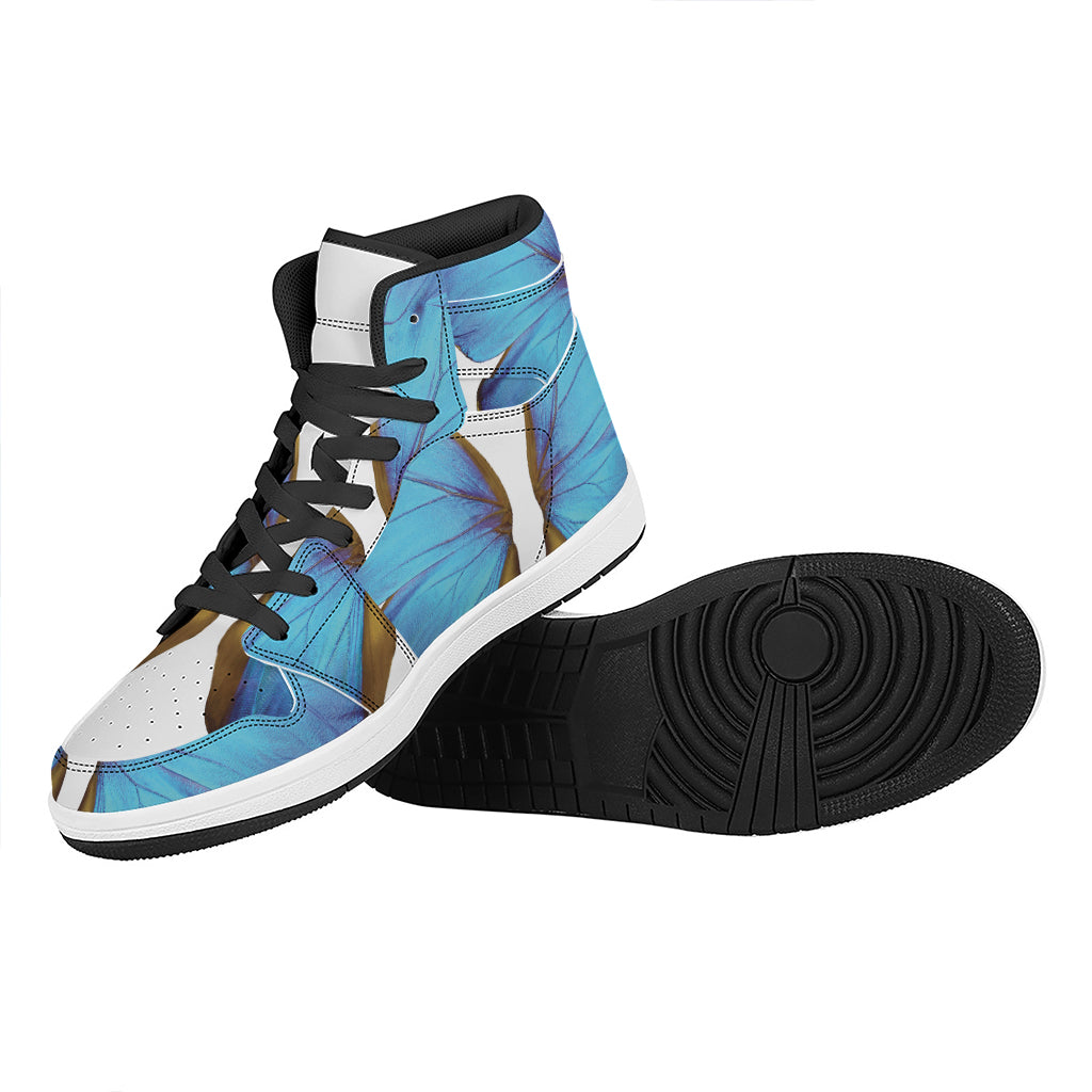 Blue Butterfly Wings Print High Top Leather Sneakers