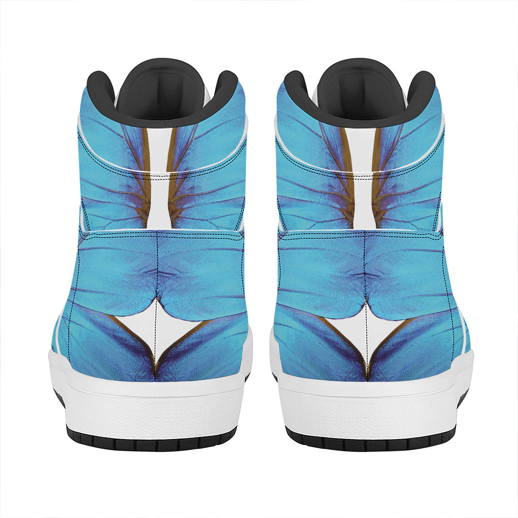 Blue Butterfly Wings Print High Top Leather Sneakers