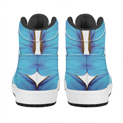 Blue Butterfly Wings Print High Top Leather Sneakers