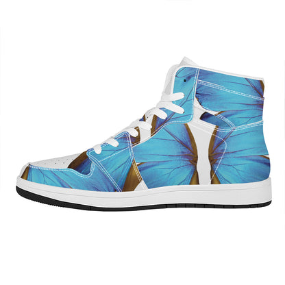 Blue Butterfly Wings Print High Top Leather Sneakers