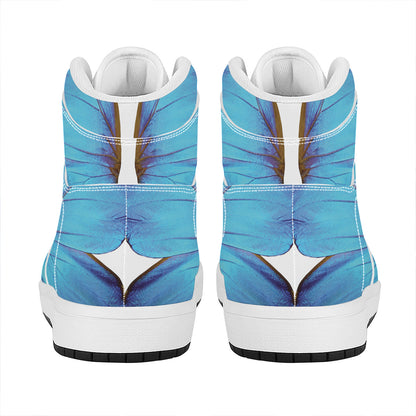 Blue Butterfly Wings Print High Top Leather Sneakers
