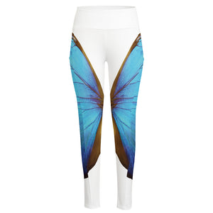 Blue Butterfly Wings Print High-Waisted Pocket Leggings