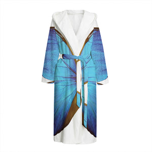 Blue Butterfly Wings Print Hooded Bathrobe