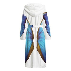 Blue Butterfly Wings Print Hooded Bathrobe