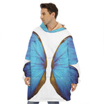 Blue Butterfly Wings Print Hoodie Blanket