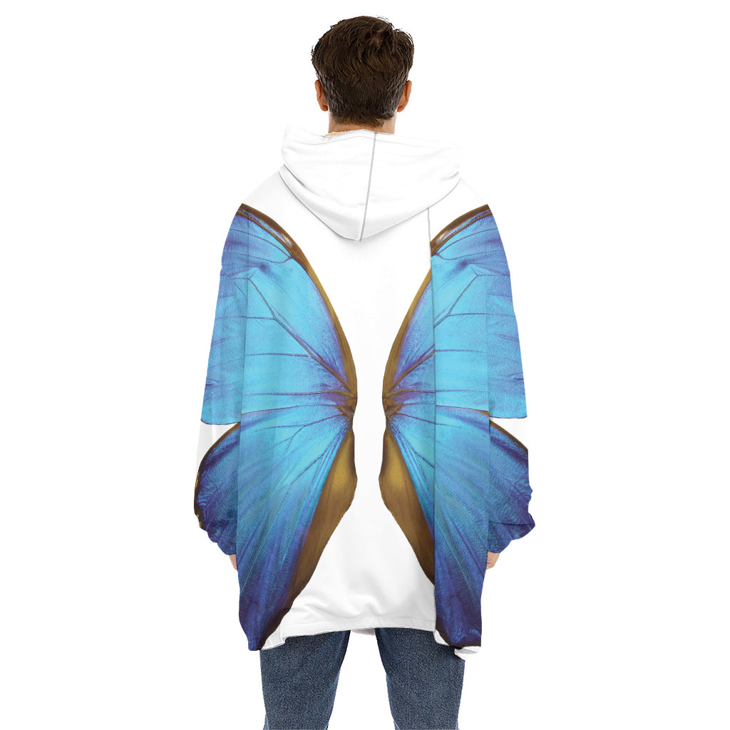 Blue Butterfly Wings Print Hoodie Blanket