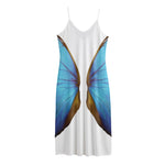 Blue Butterfly Wings Print Jersey Midi Cami Dress