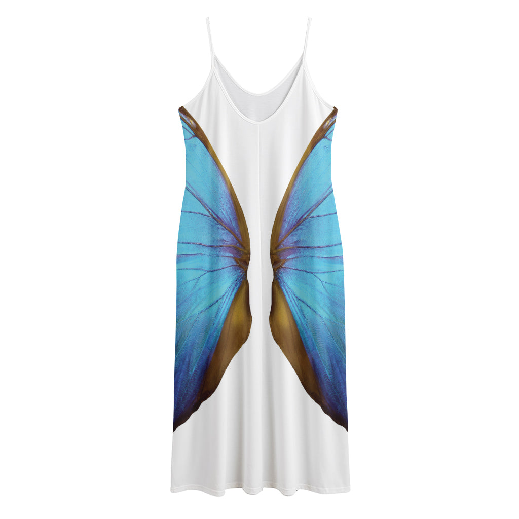 Blue Butterfly Wings Print Jersey Midi Cami Dress