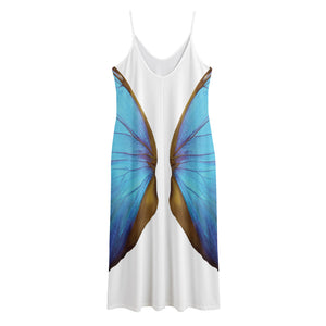 Blue Butterfly Wings Print Jersey Midi Cami Dress