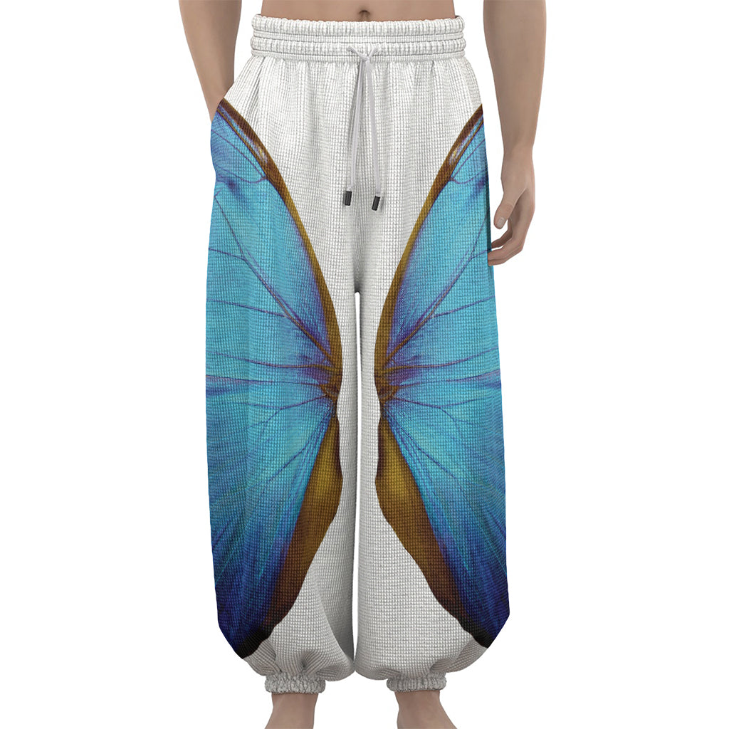 Blue Butterfly Wings Print Lantern Pants