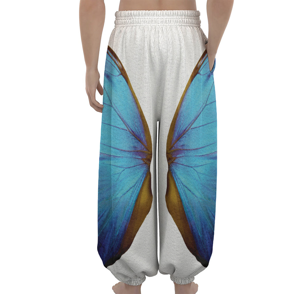 Blue Butterfly Wings Print Lantern Pants