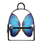 Blue Butterfly Wings Print Leather Backpack