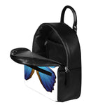 Blue Butterfly Wings Print Leather Backpack
