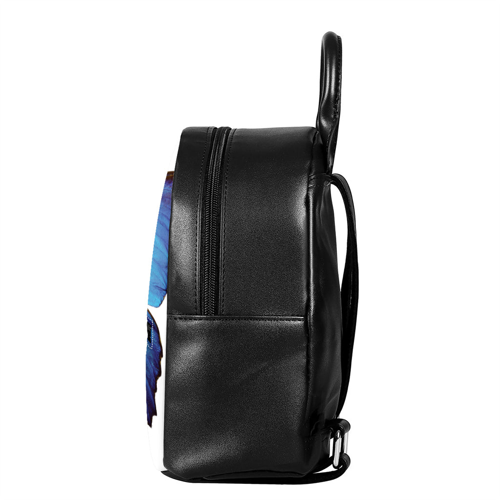 Blue Butterfly Wings Print Leather Backpack