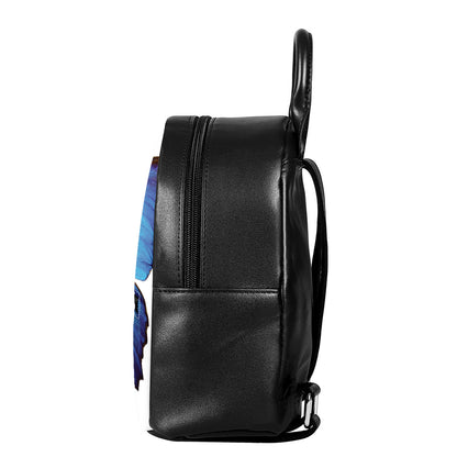 Blue Butterfly Wings Print Leather Backpack