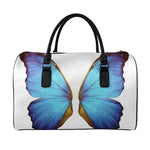 Blue Butterfly Wings Print Leather Duffle Bag
