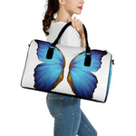 Blue Butterfly Wings Print Leather Duffle Bag