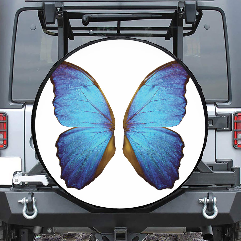 Blue Butterfly Wings Print Leather Spare Tire Cover