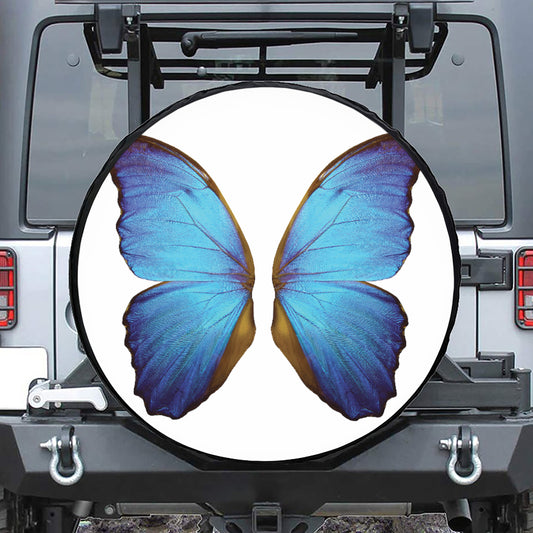 Blue Butterfly Wings Print Leather Spare Tire Cover