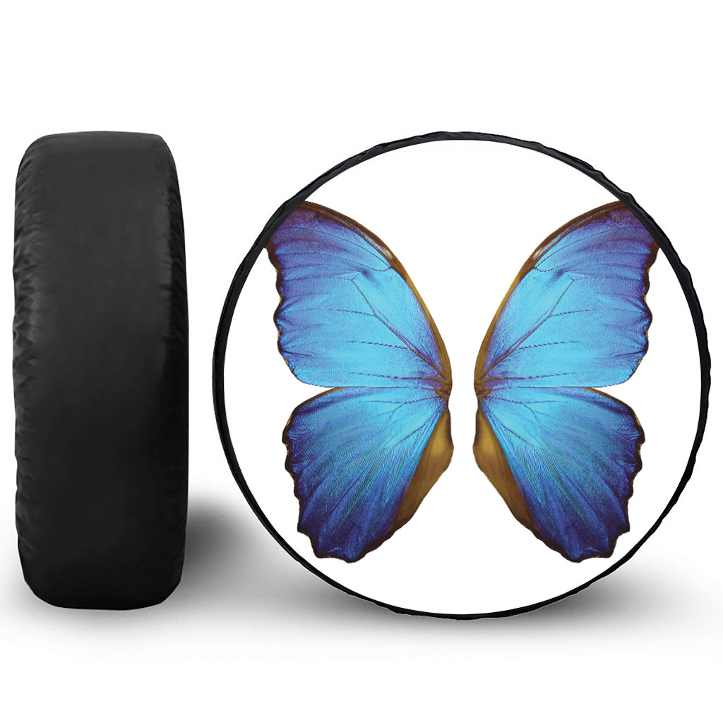 Blue Butterfly Wings Print Leather Spare Tire Cover