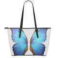 Blue Butterfly Wings Print Leather Tote Bag With Zipper