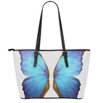 Blue Butterfly Wings Print Leather Tote Bag
