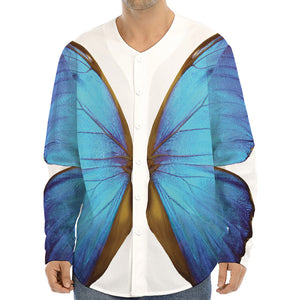 Blue Butterfly Wings Print Long Sleeve Baseball Jersey