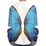 Blue Butterfly Wings Print Long Sleeve Baseball Jersey