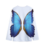 Blue Butterfly Wings Print Long Sleeve Short Coat