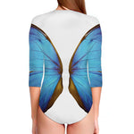 Blue Butterfly Wings Print Long Sleeve Swimsuit