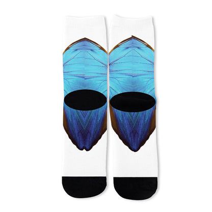 Blue Butterfly Wings Print Long Socks