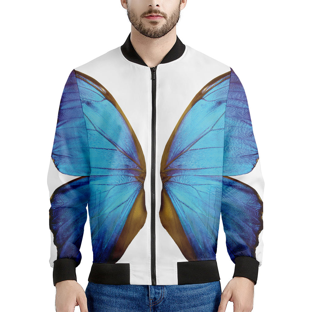 Blue Butterfly Wings Print Men's Bomber Jacket