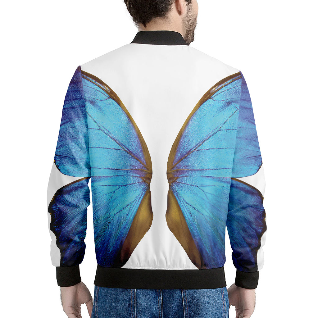 Blue Butterfly Wings Print Men's Bomber Jacket