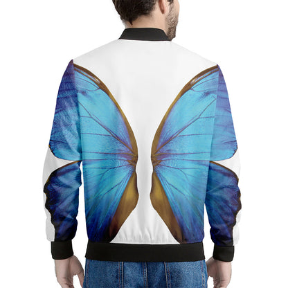Blue Butterfly Wings Print Men's Bomber Jacket