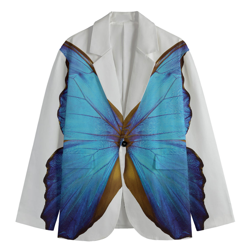 Blue Butterfly Wings Print Men's Cotton Blazer