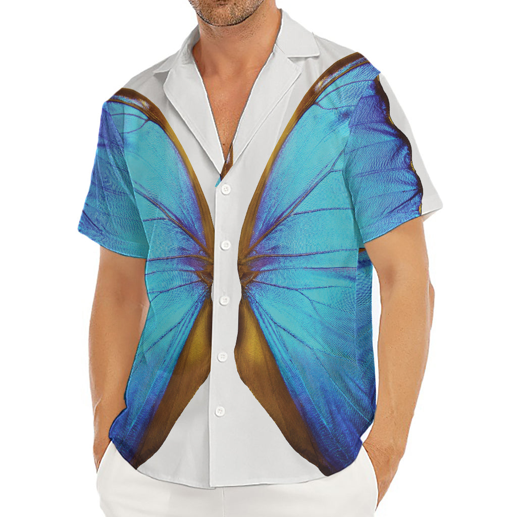 Blue Butterfly Wings Print Men's Deep V-Neck Shirt