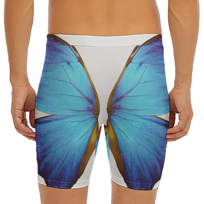 Blue Butterfly Wings Print Men's Long Boxer Briefs