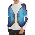 Blue Butterfly Wings Print Men's Long Sleeve Rash Guard