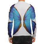 Blue Butterfly Wings Print Men's Long Sleeve Rash Guard