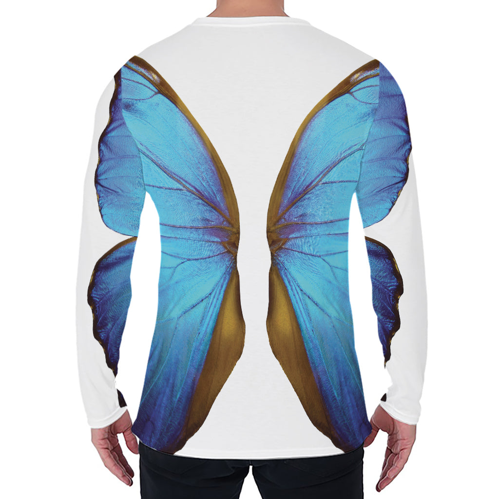 Blue Butterfly Wings Print Men's Long Sleeve T-Shirt