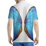 Blue Butterfly Wings Print Men's Polo Shirt