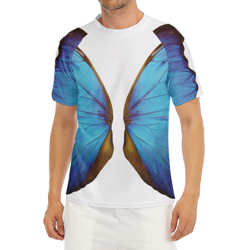 Blue Butterfly Wings Print Men's Short Sleeve Rash Guard